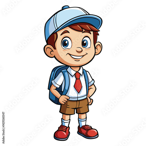 Cartoon schoolboy with backpack and cap