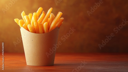 Crispy Golden French Fries in a Paper Container