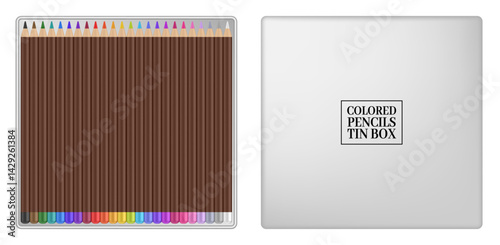 Set of 24 colored pencil. Tin case. Coloring tools. School supplies. Drawing	
