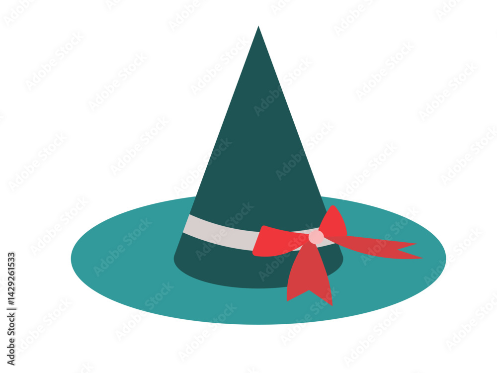 Fototapeta premium Green witch hat with red bow