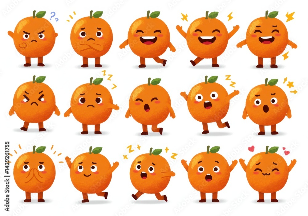 Fototapeta premium Cute orange cartoon characters set for design inspiration