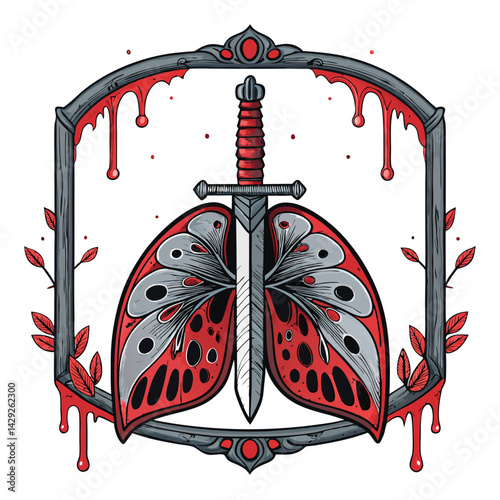 A bioluminescent lung-like creature, pulsating, within a dripping, blood-red cavern;  surreal, detailed, dark fantasy art.