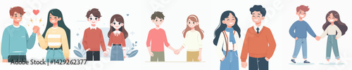vector set of couple holding hands