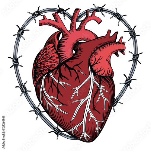 A grotesque, pulsating heart, monstrous in size, features prominent sharp teeth and visible veins.  Render in high detail with dramatic lighting.