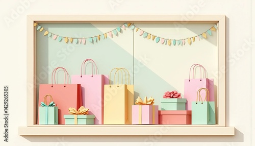 Wallpaper Mural Festively decorated store window with gifts and garlands, cheerful holiday display Torontodigital.ca