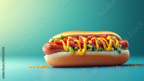 Juicy Hot Dog with Mustard and Salsa: A Delicious Culinary Treat