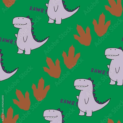 seamless pattern with cute dinosaur in green background