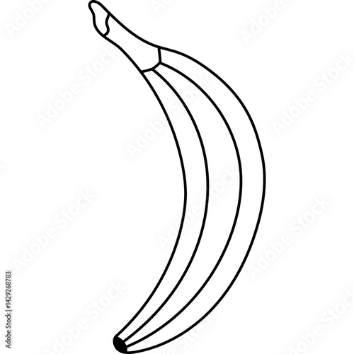 Lovely outline banana in peel in childish style. Cute simple fruit from tropics for yummy healthful snack isolated on white background. Food doodle for greeting card, design, print, poster