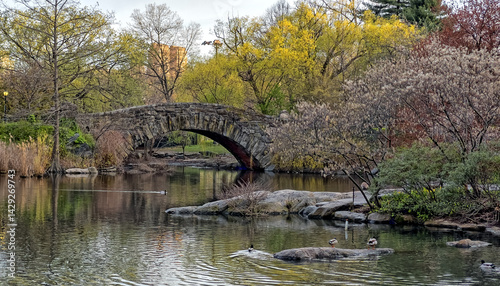 Obraz na płótnie Gapstow Bridge in Central Park, spring w salonie