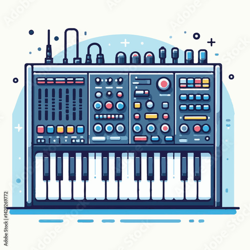music, sound, synthesizer, instrument, musician, equipment, keyboard, piano, audio, studio, modern, electronic, musical, entertainment, digital, illustration, vector, concert, song, professional, desi