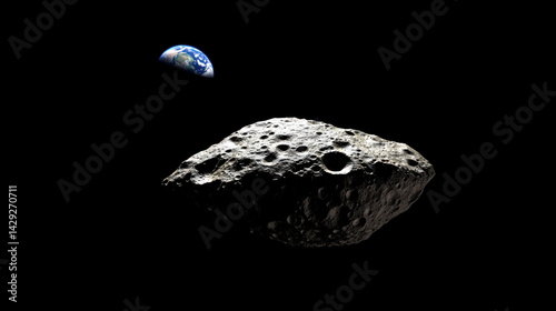 Obraz na płótnie Massive asteroid approaching earth in outer space highlighted against black cosmic background w salonie