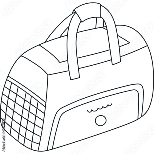 Lovely outline doodle closed gym bag for training tools. Trendy hand drawn travel or textile sport bag with handle and side mesh pocket. Fitness package, duffle bag for sportswear isolated on white.