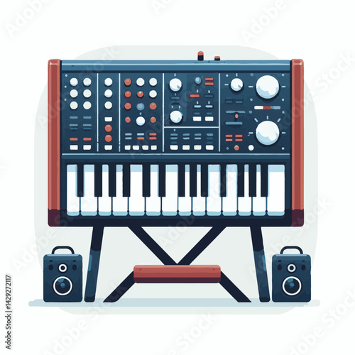 music, sound, synthesizer, instrument, musician, equipment, keyboard, piano, audio, studio, modern, electronic, musical, entertainment, digital, illustration, vector, concert, song, professional, desi