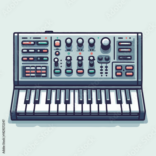 music, sound, synthesizer, instrument, musician, equipment, keyboard, piano, audio, studio, modern, electronic, musical, entertainment, digital, illustration, vector, concert, song, professional, desi