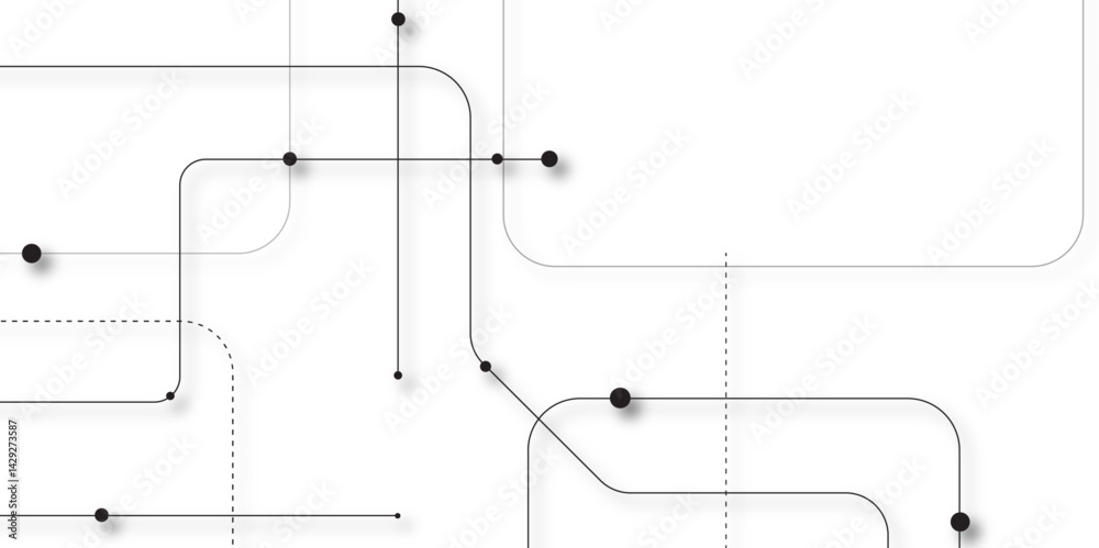Abstract geometric Circuit connect lines and dots. Illustration Vector design Network and Connection concept. Connect line route dots pattern abstract background. Connected lines and dots vector.