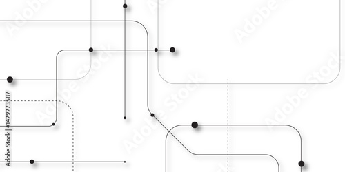 Abstract geometric Circuit connect lines and dots. Illustration Vector design Network and Connection concept. Connect line route dots pattern abstract background. Connected lines and dots vector.