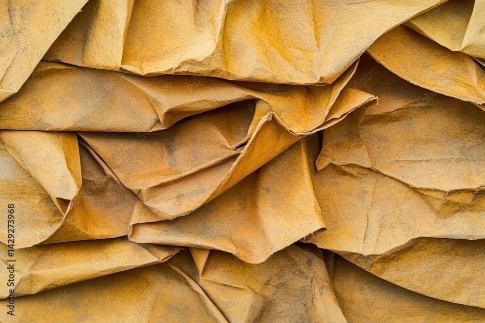 Crumpled, textured, muted yellow paper sheets Crumpled, textured, muted yellow paper sheets
