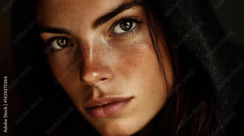 Serious Woman in Moody Portrait with Natural Complexion and Depth Serious Woman in Moody Portrait with Natural Complexion and Depth