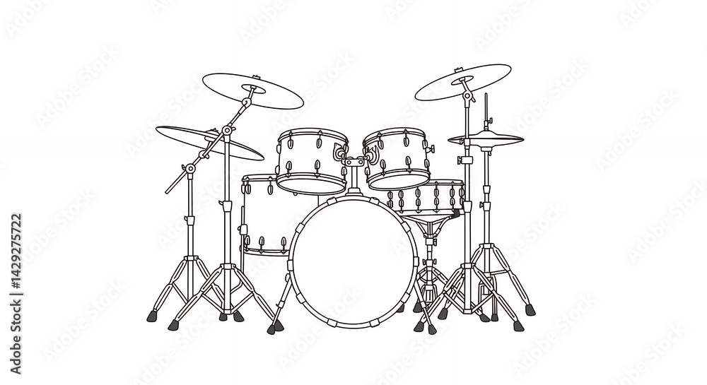 Drum kit line art illustration for music studio Drum kit line art illustration for music studio
