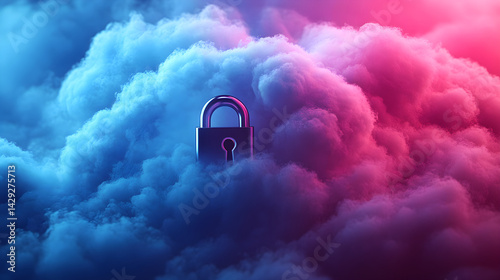 Stylized cloud with padlock icon, symbolizing secure cloud computing