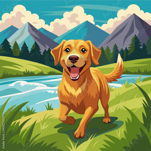 Happy Golden Retriever Dog by River
