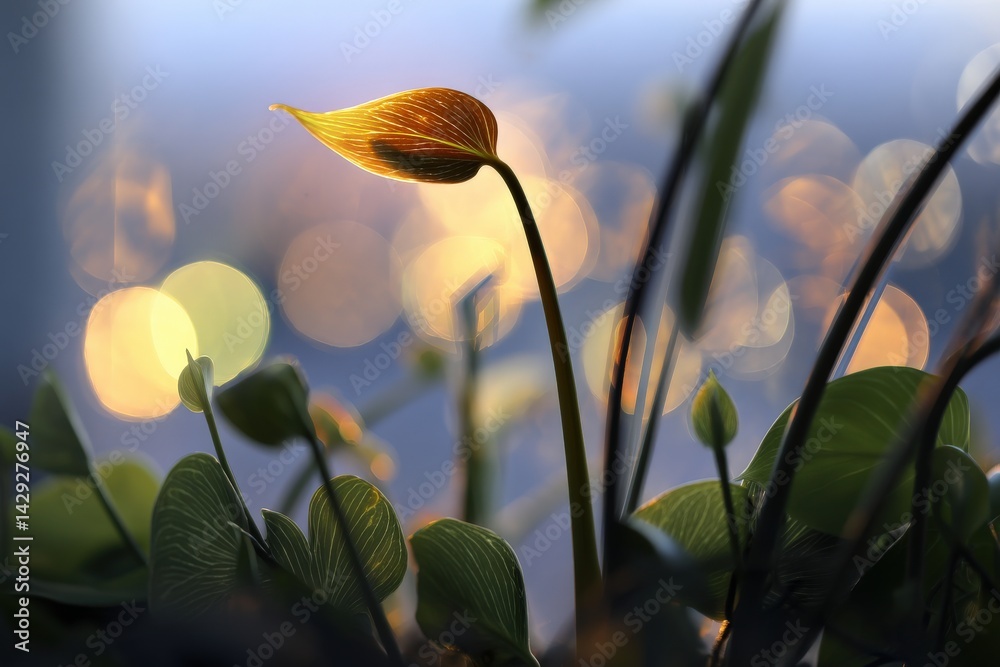 Delicate Leaf Emerging with Sunlight and Bokeh Effect Background