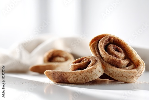 Obraz na płótnie Delicious Cinnamon Rolls on a Bright Table Setting for Breakfast w salonie