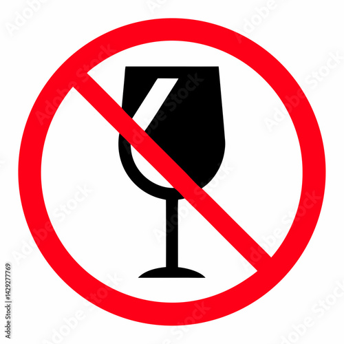 No Alcohol Sign Prohibition Symbol Wine Glass Restriction Vector Illustration