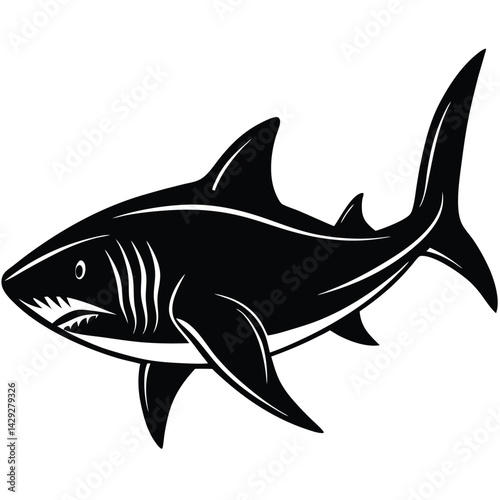 Aggressive Shark Black and White Vector Ocean Predator Art