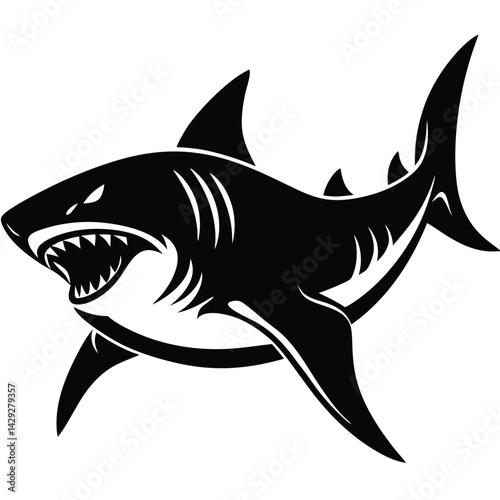 Aggressive Shark Black and White Vector Ocean Predator Art