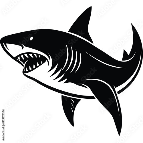 Aggressive Shark Black and White Vector Ocean Predator Art