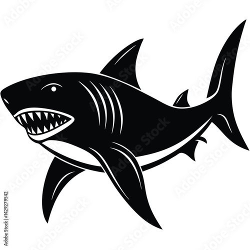 Aggressive Shark Black and White Vector Ocean Predator Art
