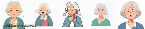 senior people with sore throat vector set