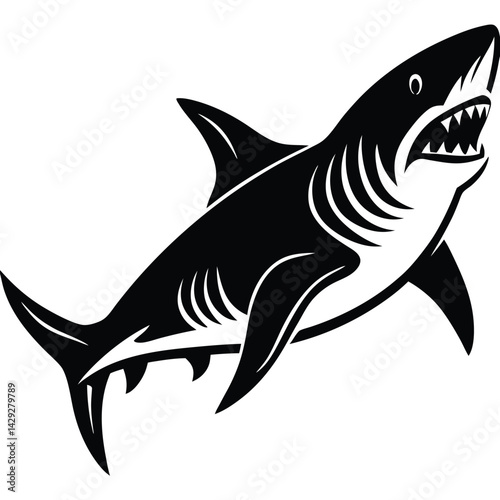 Aggressive Shark Black and White Vector Ocean Predator Art