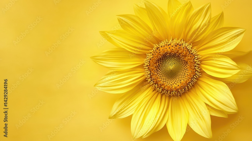 Obraz premium Vibrant sunflower blossom on a sunny yellow backdrop, burst of summer color sunflower