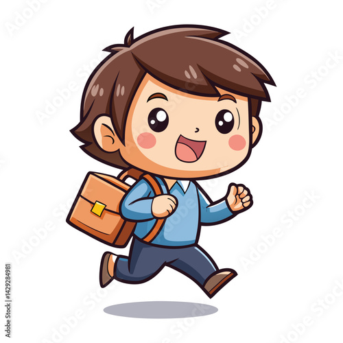 Happy child running to school with a backpack