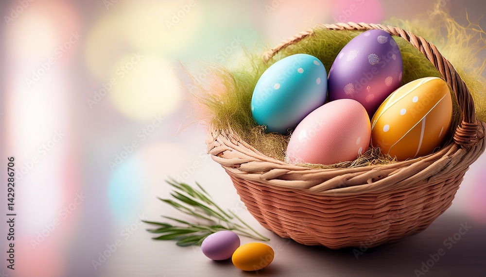 easter eggs in a basket with copy space easter eggs in a basket with copy space