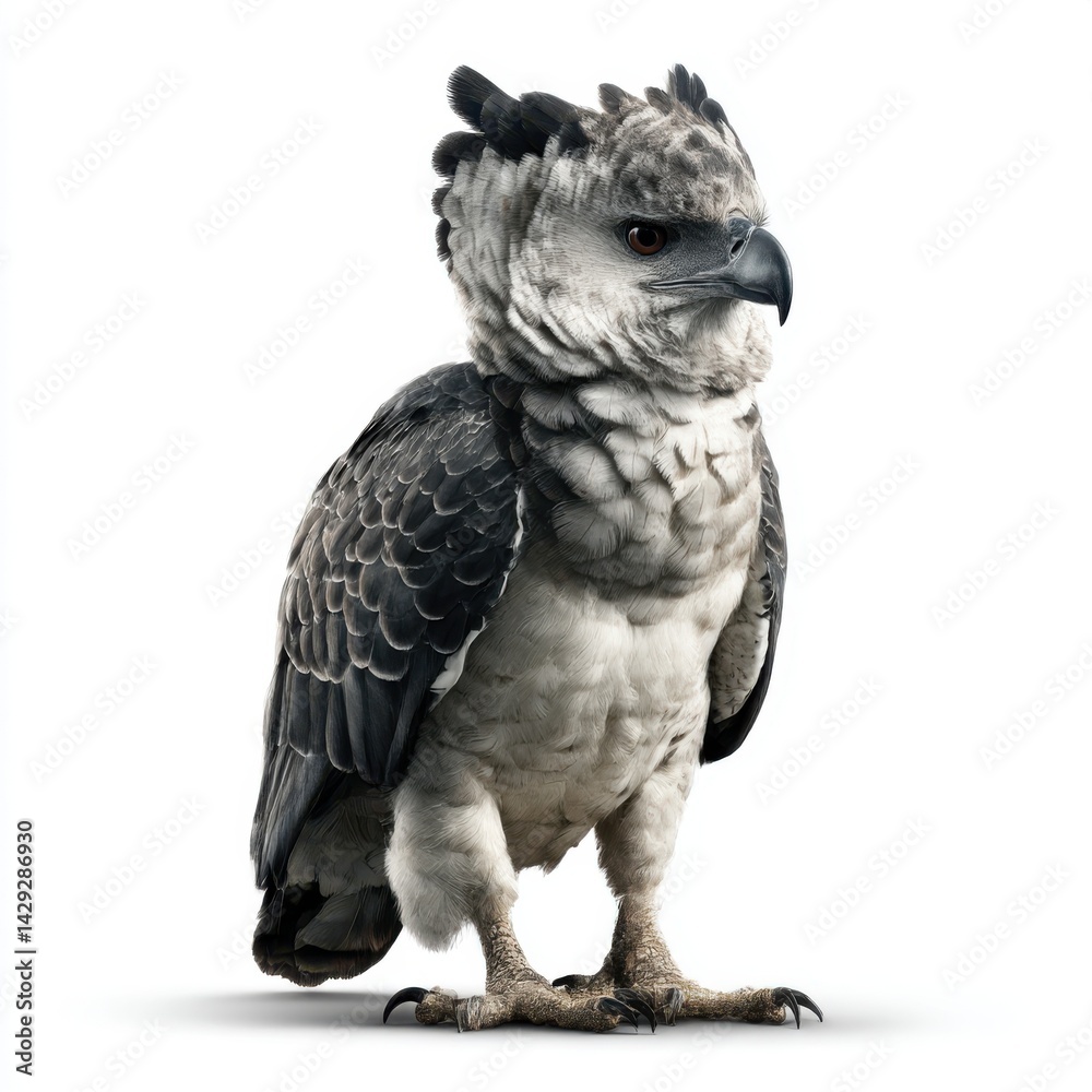 Fototapeta premium Powerful harpy eagle standing isolated on white background