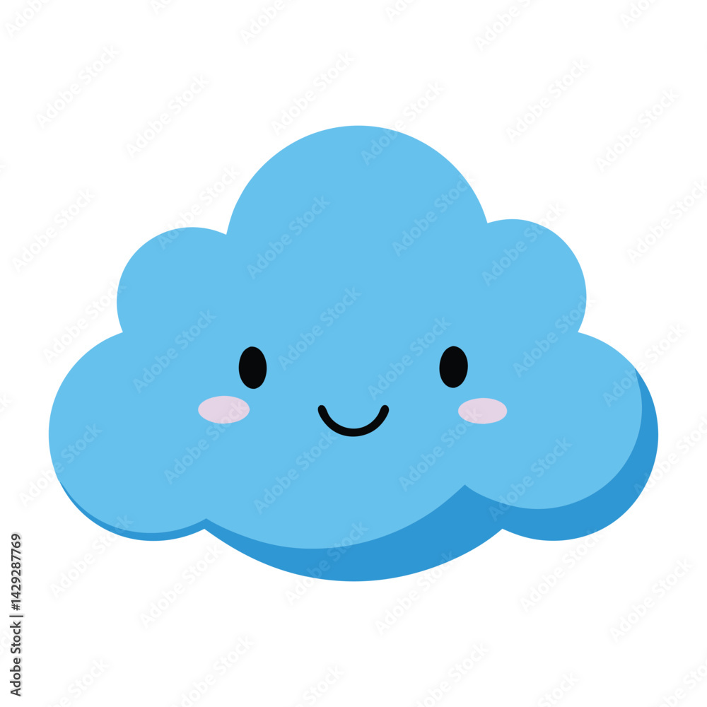 Cute blue cloud character with smiling face isolated on white background Cute blue cloud character with smiling face isolated on white background