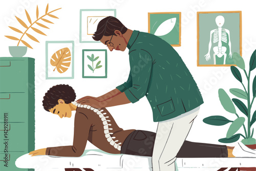 A chiropractor carefully adjusts a patient's spine on a chiropractic table.  Focus on the hands and the spinal adjustment.