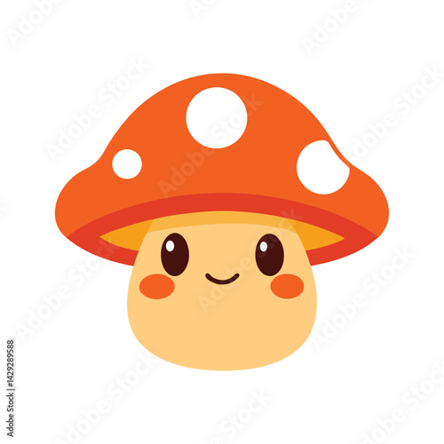 Cute mushroom character with smiling face and orange cap vector illustration