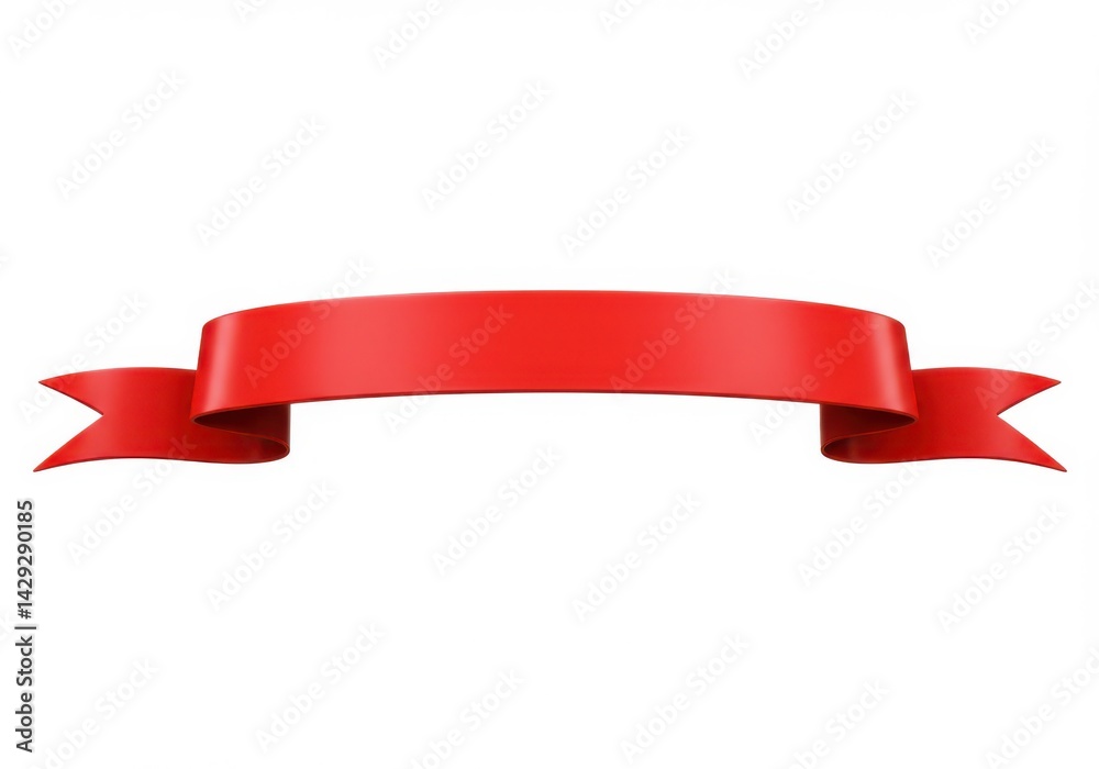 Red ribbon banner with smooth curve and pointed ends on white background Red ribbon banner with smooth curve and pointed ends on white background