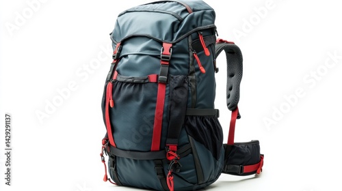 High-quality outdoor backpack with waterproof material, top-loading design, and multi-compartment organization, isolate on white background