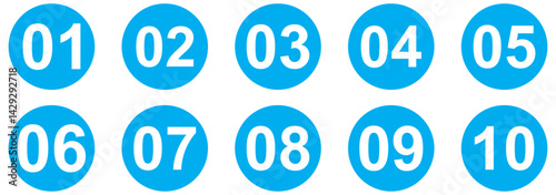 Number digit icon set. Bullet Points, info markers, Triangle icon arrow set, Number, Flags, 1 to 10 Flat, design, isolated, vector. Vector illustration.