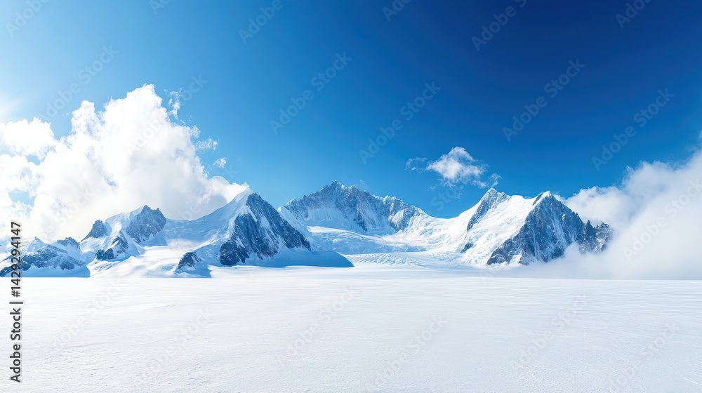 Breathtaking panoramic view of snow covered mountain peak in winter wonderland snow Breathtaking panoramic view of snow covered mountain peak in winter wonderland snow