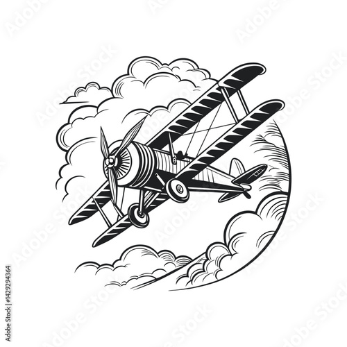 vector illustration of an airplane flying 1900s