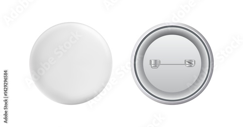 White pin button badge mockup. Ready and simple to use for your design. isolated on white background vector illustration