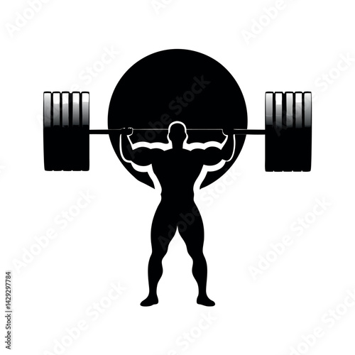A powerful bodybuilder lifting a heavy barbell in a bold and dynamic silhouette, symbolizing strength, fitness, and determination