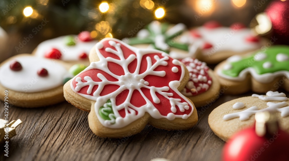 Festive Christmas cookies decorated with icing. Festive Christmas cookies decorated with icing.