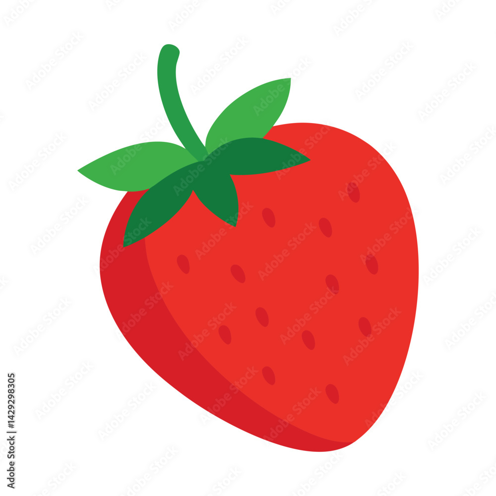 Obraz premium Fresh ripe strawberry with green leaves vector illustration for summer designs